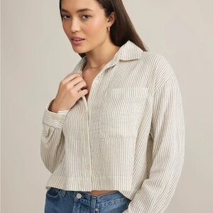 Z Supply Cream Striped Button-Down Shirt